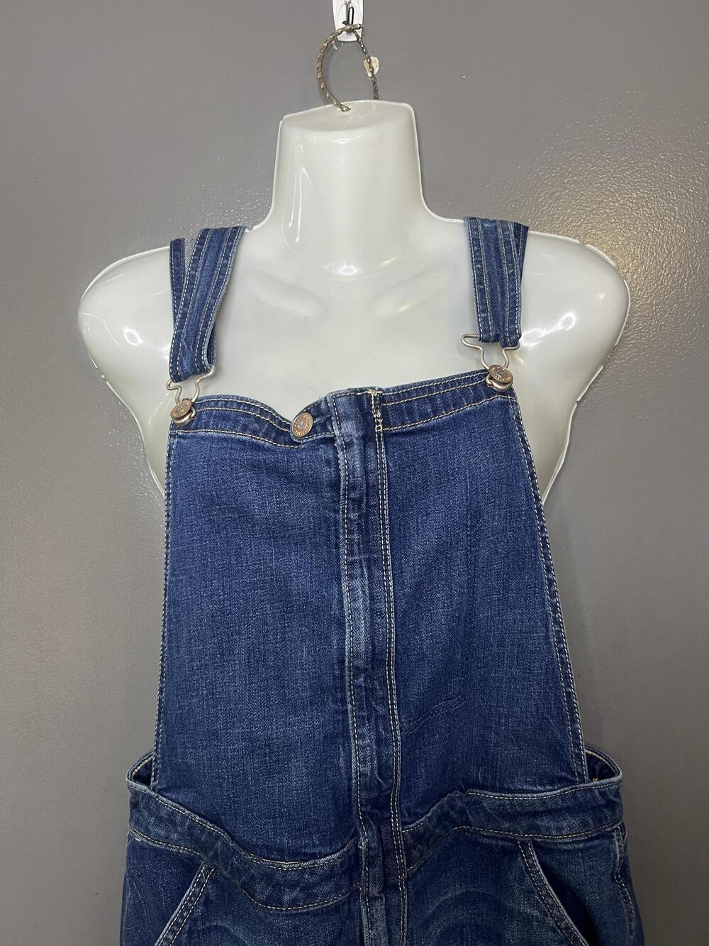 Hollister Denim Overall Dress Womens Medium Blue Skirtall Distressed Pockets